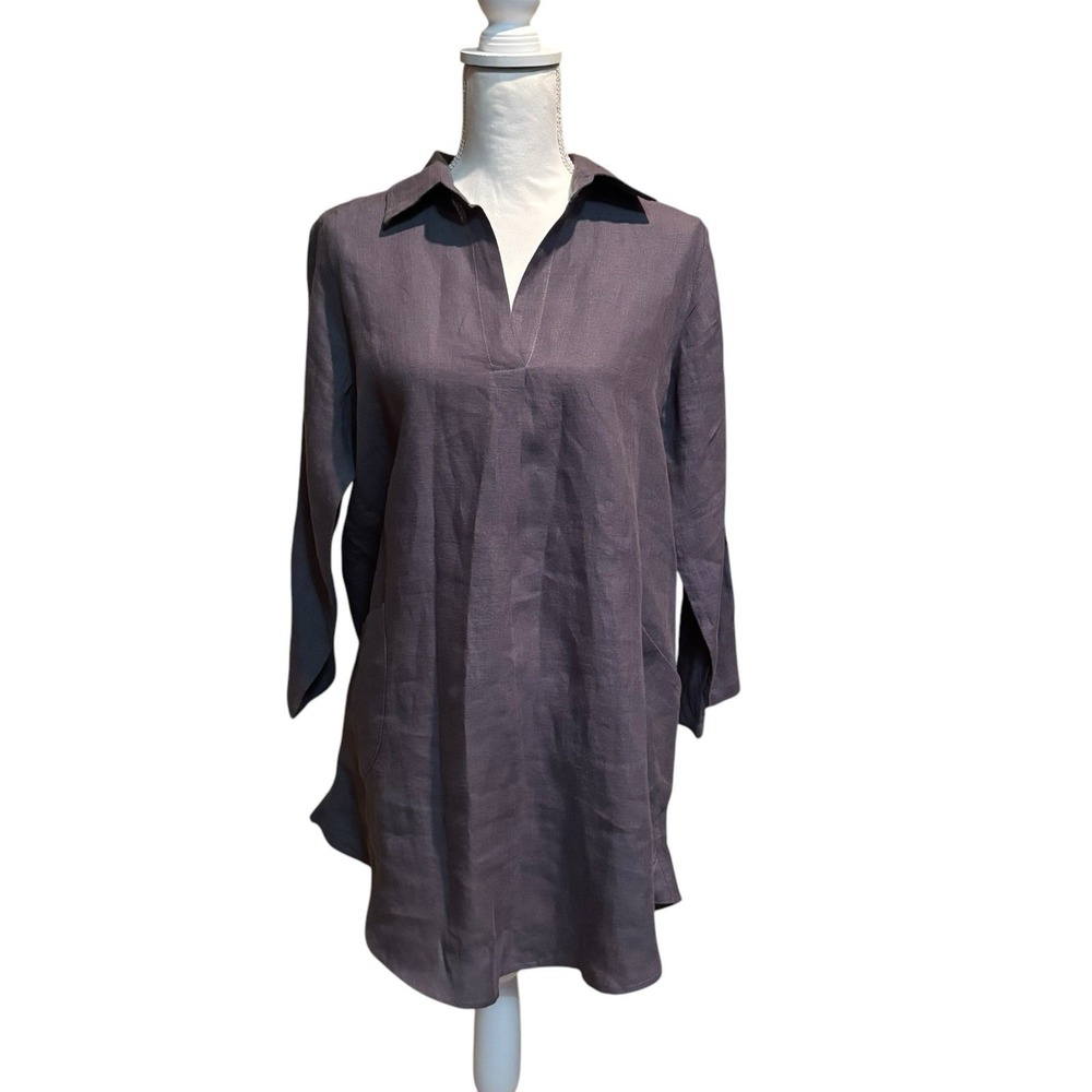 Vikolino 100% linen Gray  popover tunic‎ blouse pockets LAGENLOOK  Size M/L